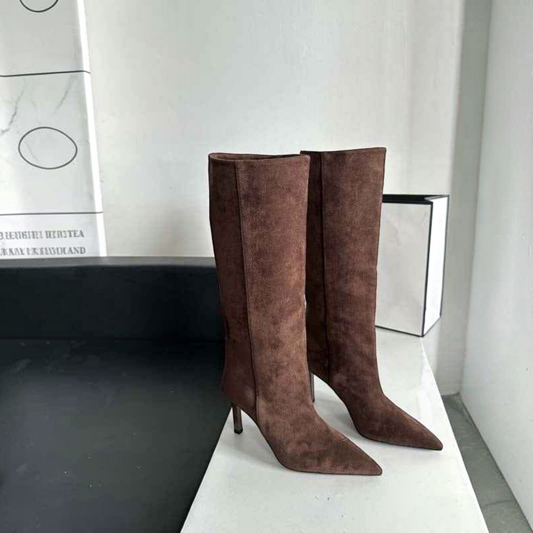 Violante – Stivali al ginocchio con tacco a spillo in marrone | Luna Moda