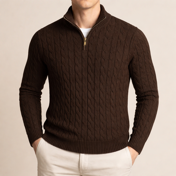 Dolcevita con mezza zip in 100% cotone, collo alto