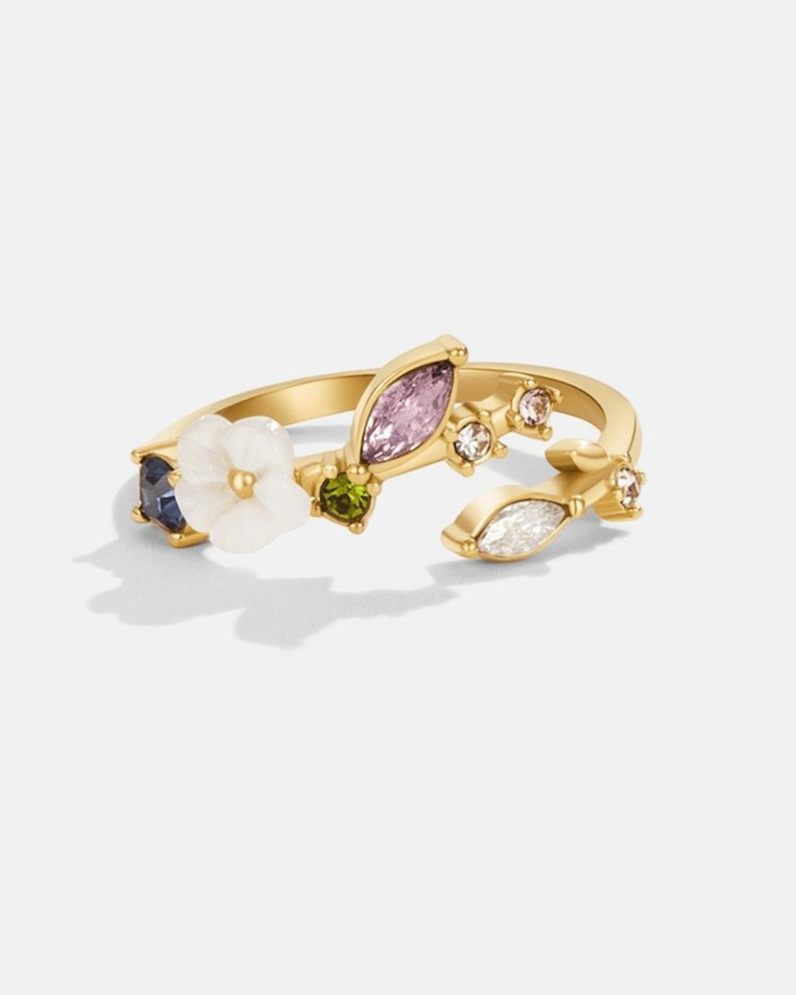 Bianca – Anello fiore in cristallo in oro | Luna Moda