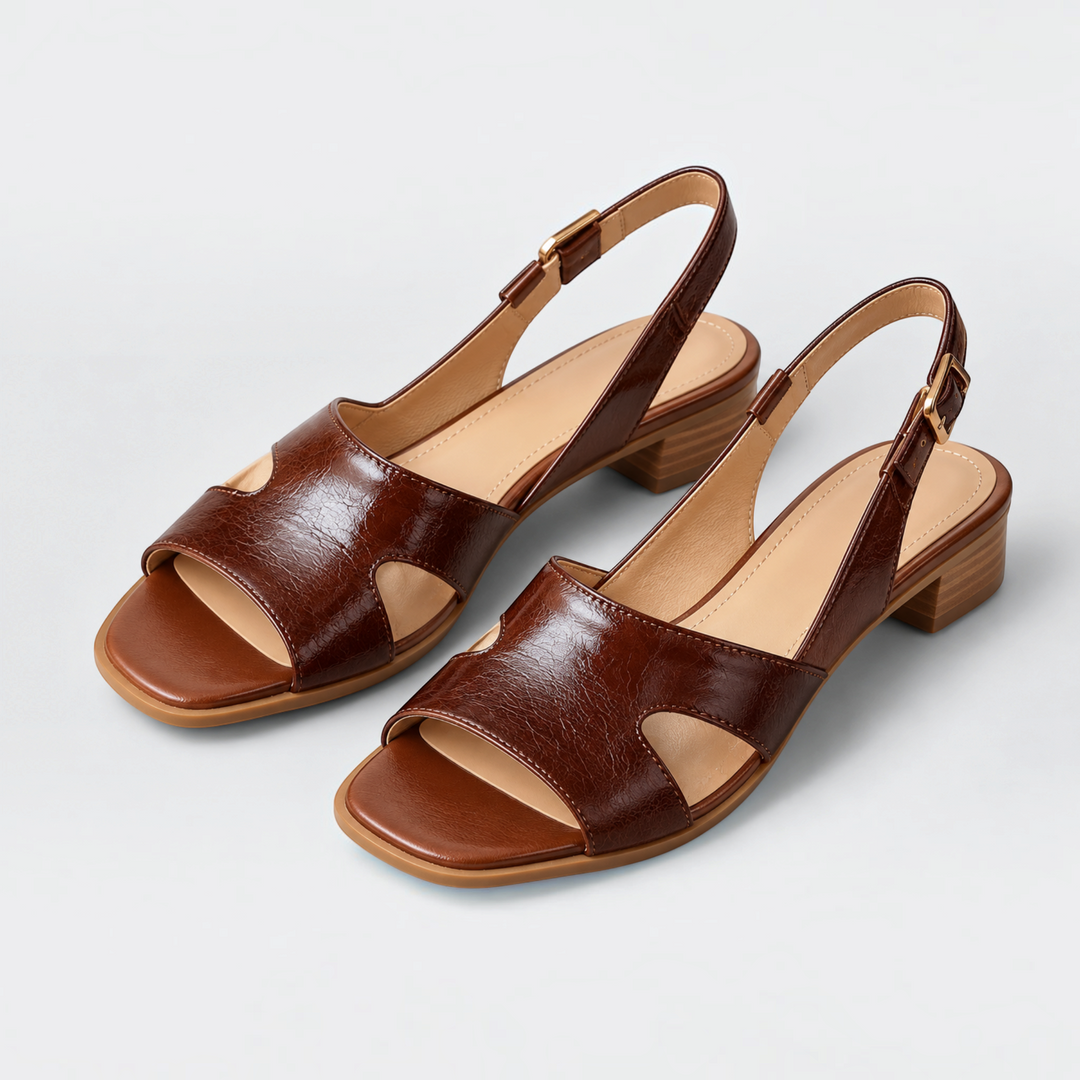 Eleonora – Sandali rétro con tacco a blocco in marrone | Luna Moda