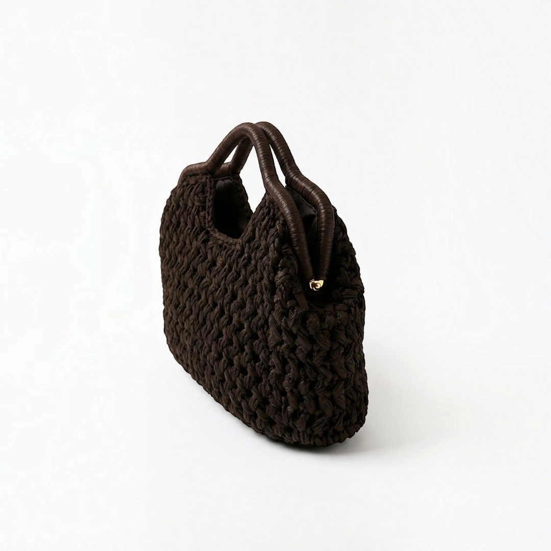 Fabia – Borsa a mano all'uncinetto in marrone scuro | Luna Moda