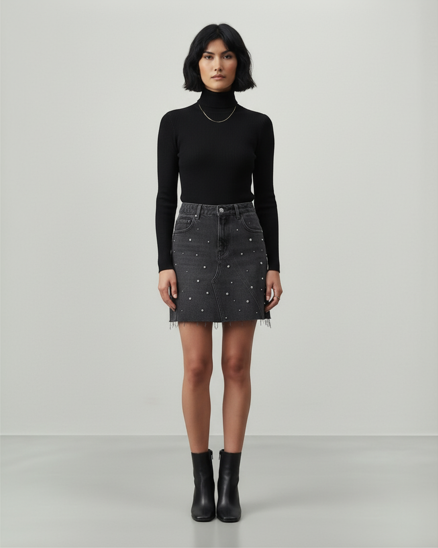 KAIA – Gonna in denim con perle