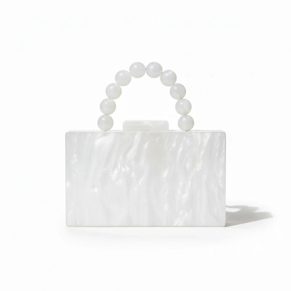 ATENA di Luna Moda, clutch con manico a sfere, colore bianco.