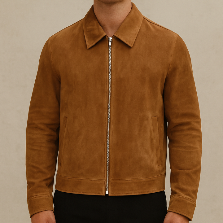 Giacca in Suede Cammello con Zip