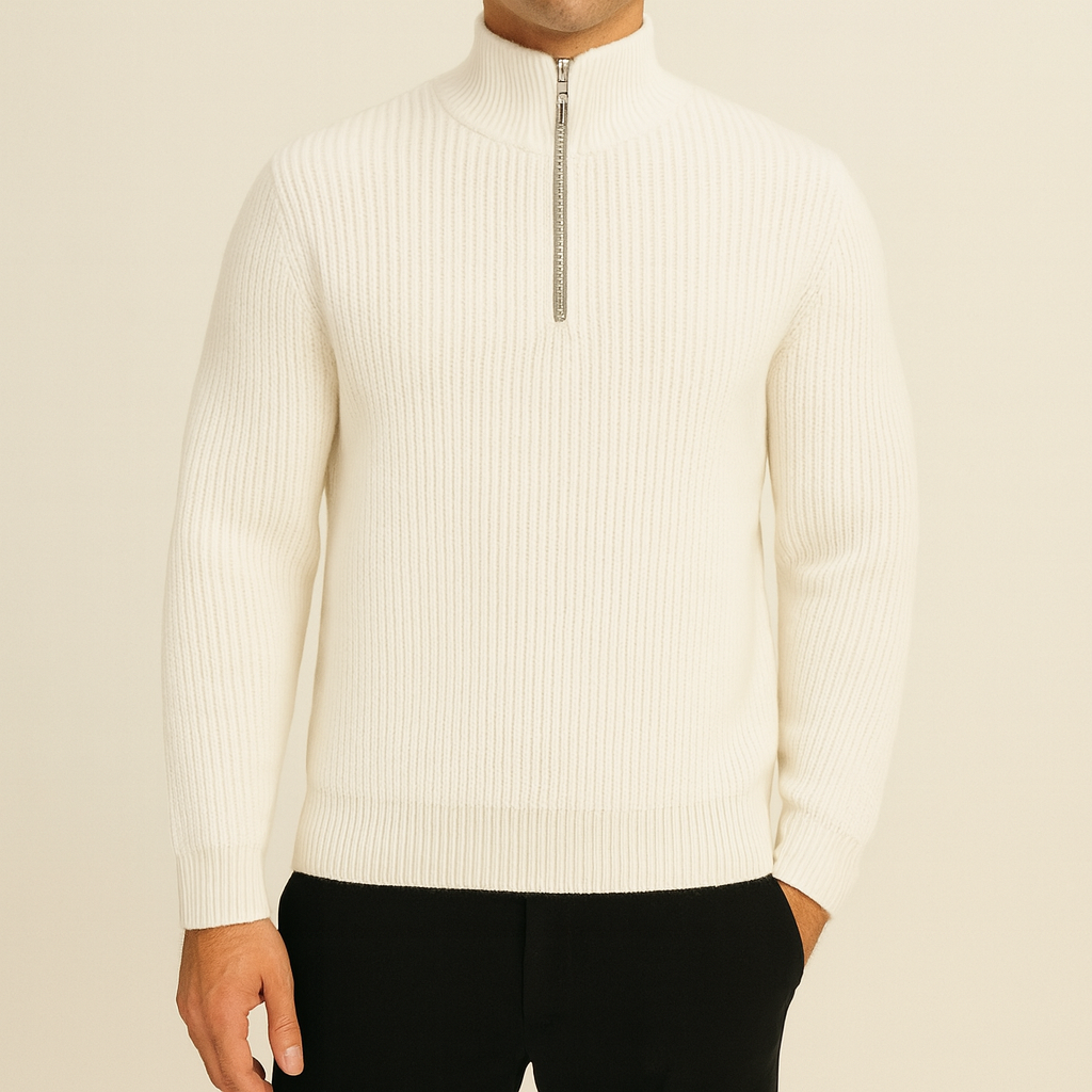 Maglione Mezza Zip a Coste Raffinato