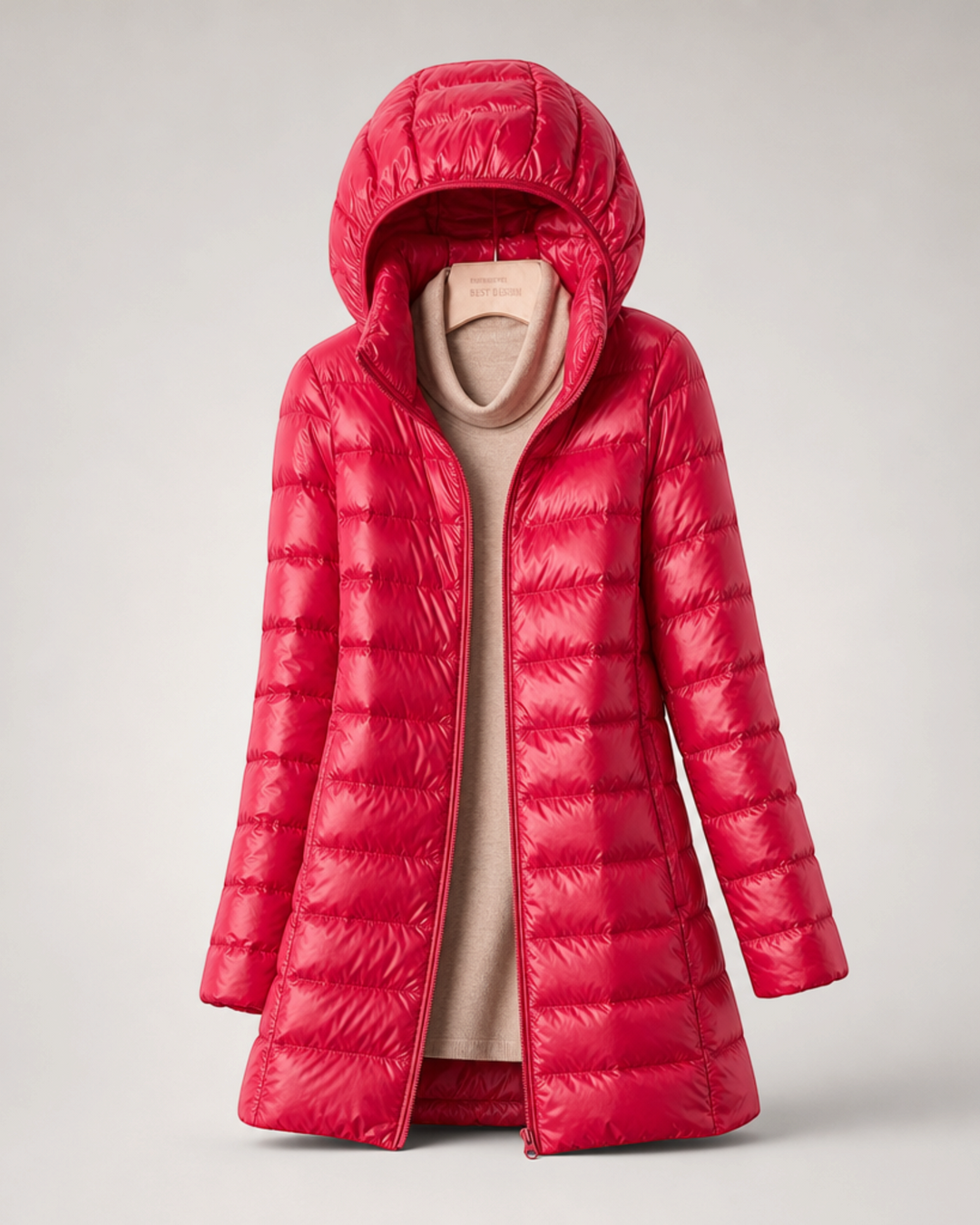 CLELIA, giacca lunga trapuntata rossa con cappuccio – Luna Moda