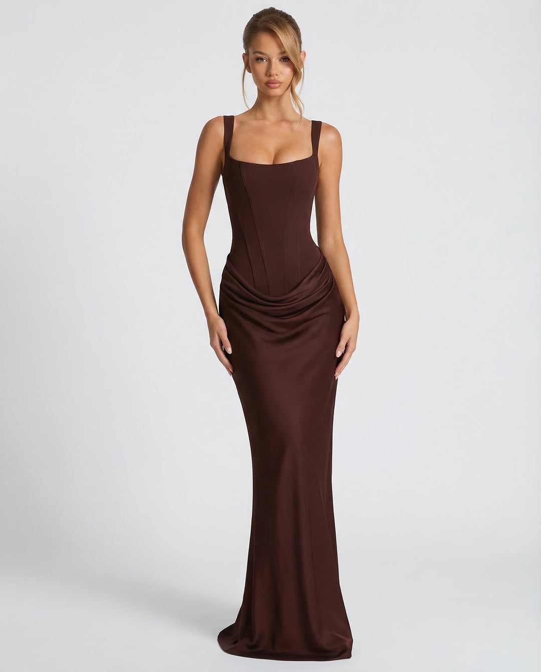 Abito maxi clessidra con corsetto scolpito