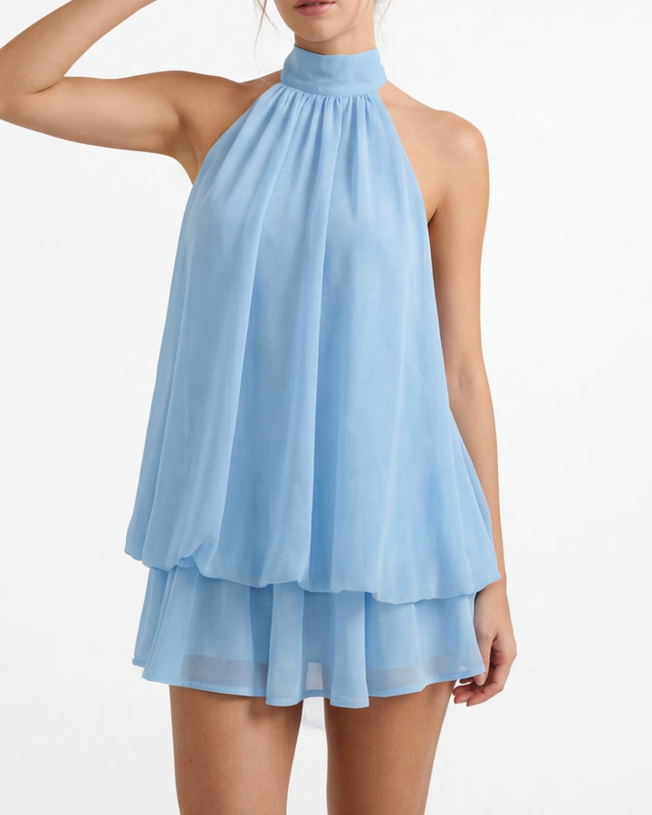 Celestia Breeze Mini – abito mini in chiffon con schiena aperta