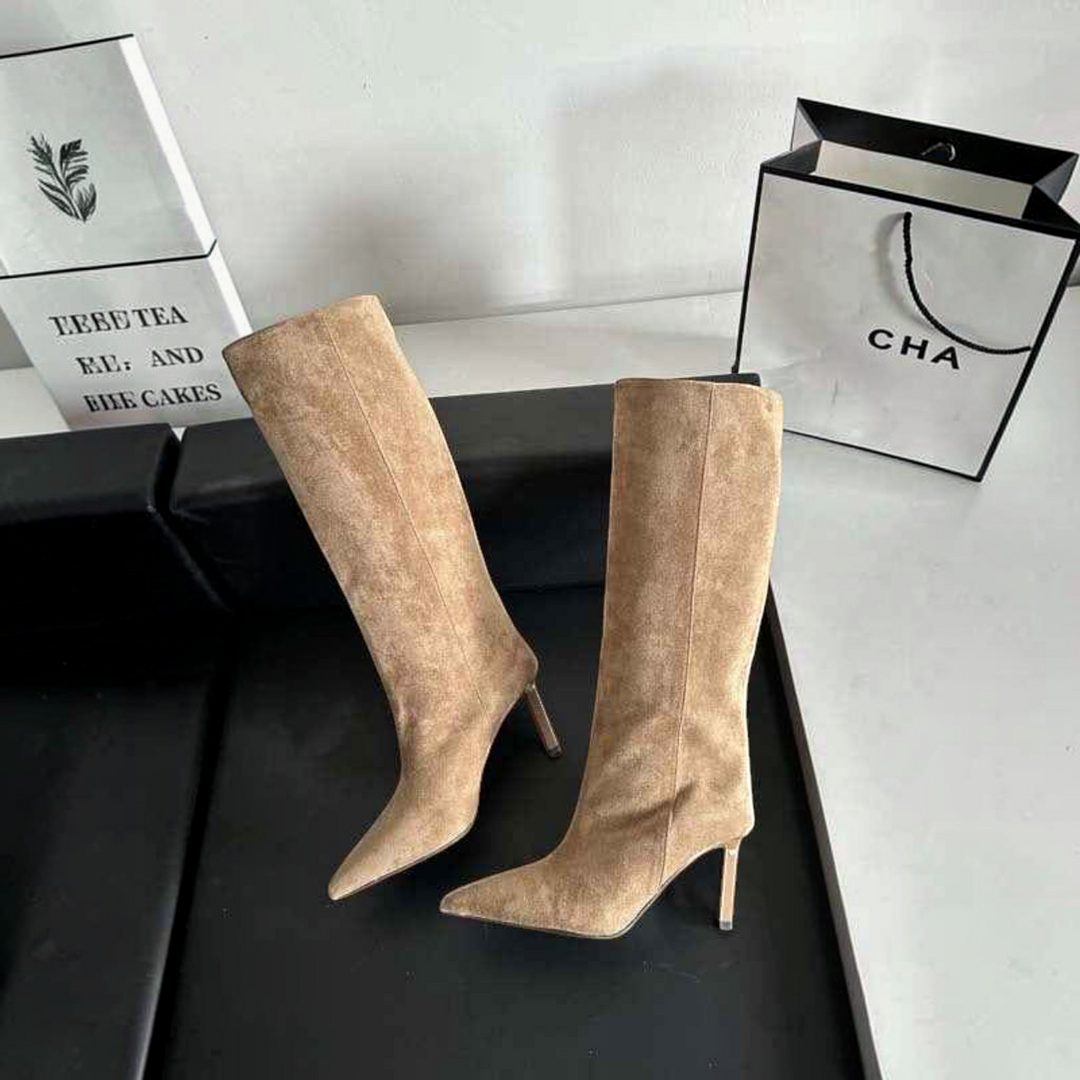 Violante – Stivali al ginocchio con tacco a spillo in beige | Luna Moda