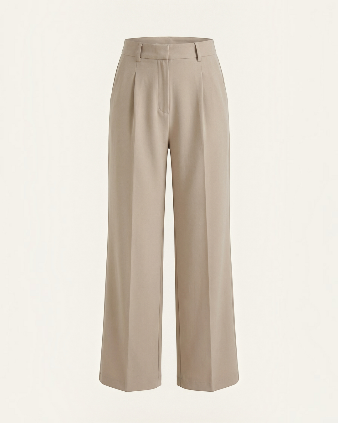 Luna Moda high-waisted beige palazzo trousers with pleated details and a wide-leg silhouette.