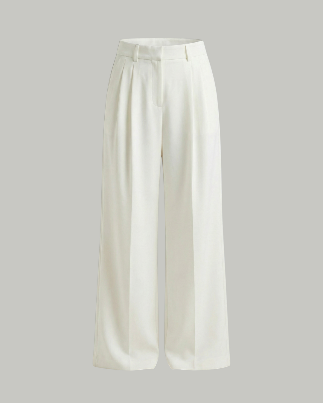 Luna Moda Claire white ultra high-waisted wide-leg trousers with front pleats and a structured woven fabric finish.