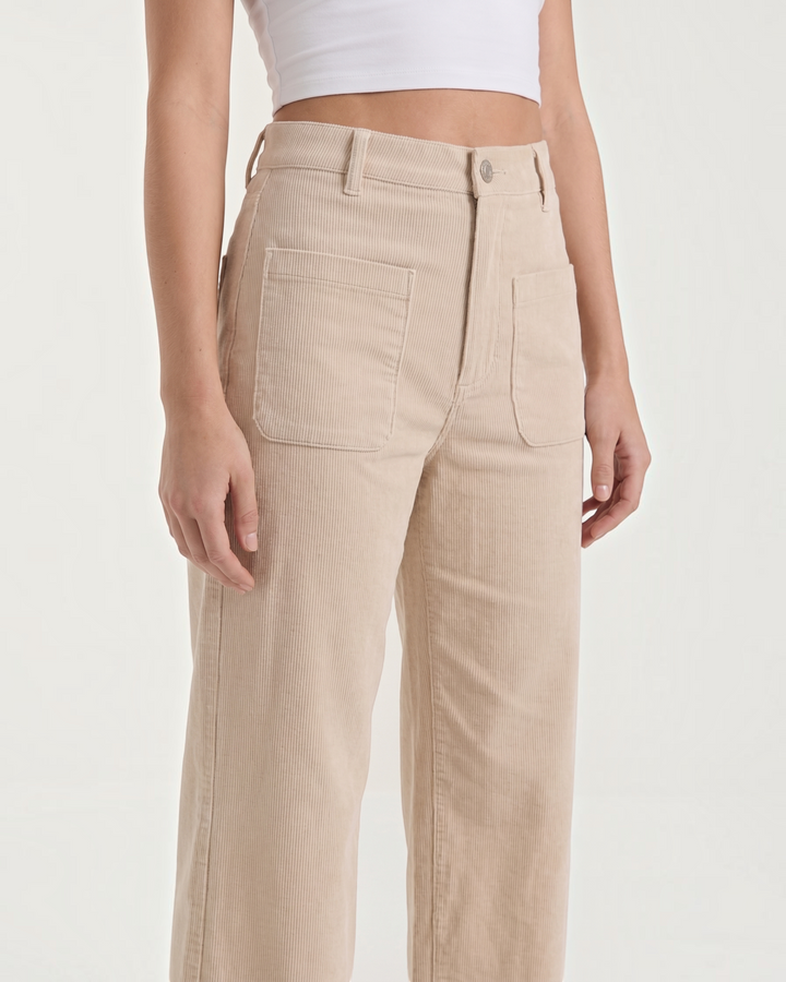 Luna Moda Evelina high-waisted wide-leg beige corduroy trousers with front patch pockets