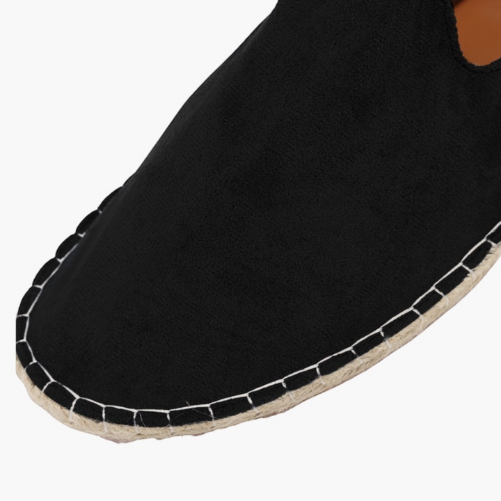Luna Moda ALAN black wool espadrilles with traditional rope sole and white contrast stitching detail