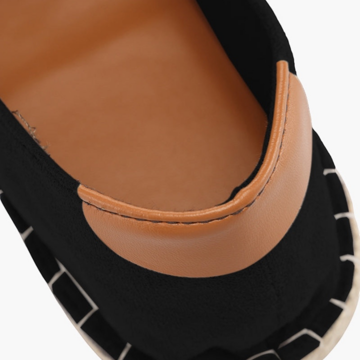 Luna Moda ALAN black wool espadrilles with a tan leather heel tab and traditional rope sole detail