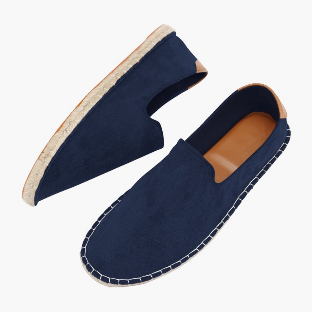 Luna Moda ALAN navy blue wool espadrilles with traditional rope soles and leather heel detailing