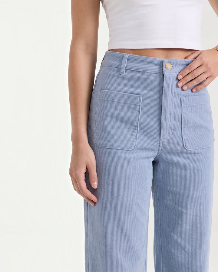Luna Moda high-waisted wide-leg corduroy trousers in light blue with front patch pockets