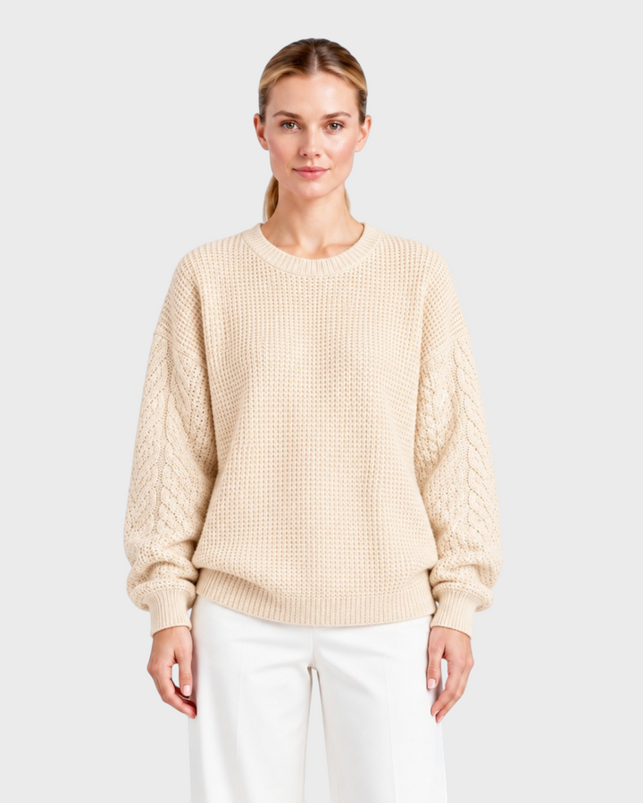 Marianna – Maglione con maniche a trecce in beige | Luna Moda