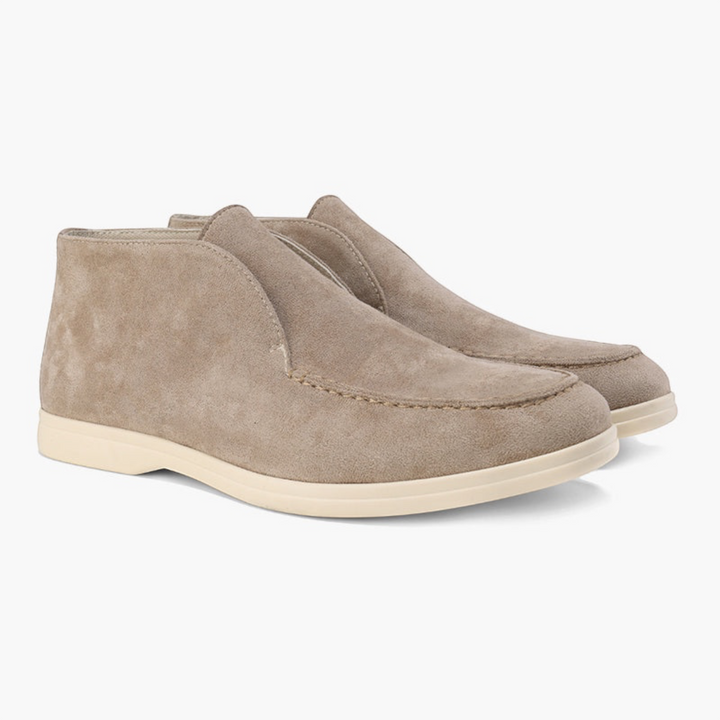 Luna Moda LORIS beige suede leather loafers with stitched upper and comfortable leather insole for casual wear