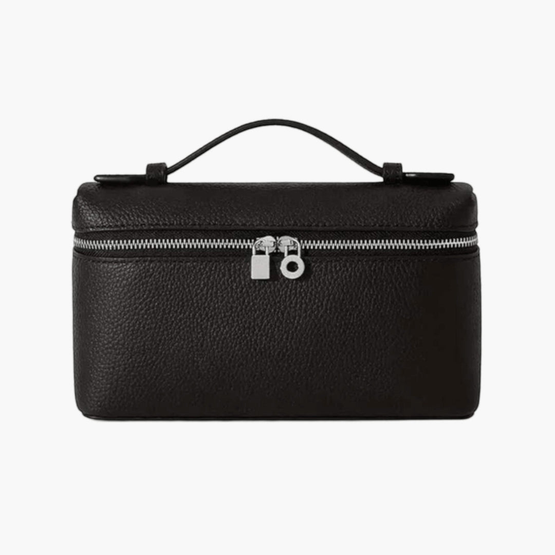 Luna Moda black structured handbag with silver metal zipper and minimalist design