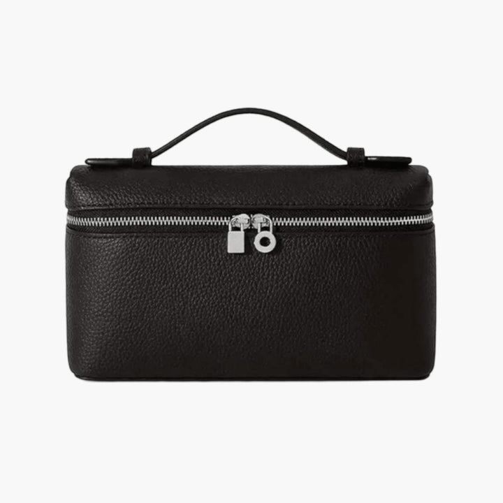 Luna Moda black structured handbag with silver metal zipper and minimalist design