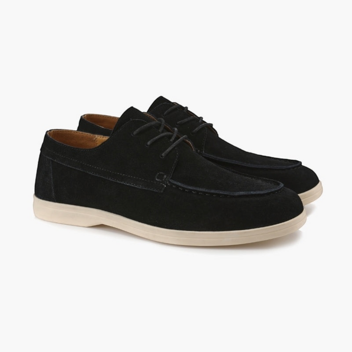 Luna Moda RAUL black premium suede lace-up shoes with a lightweight beige sole for smart casual wear.
