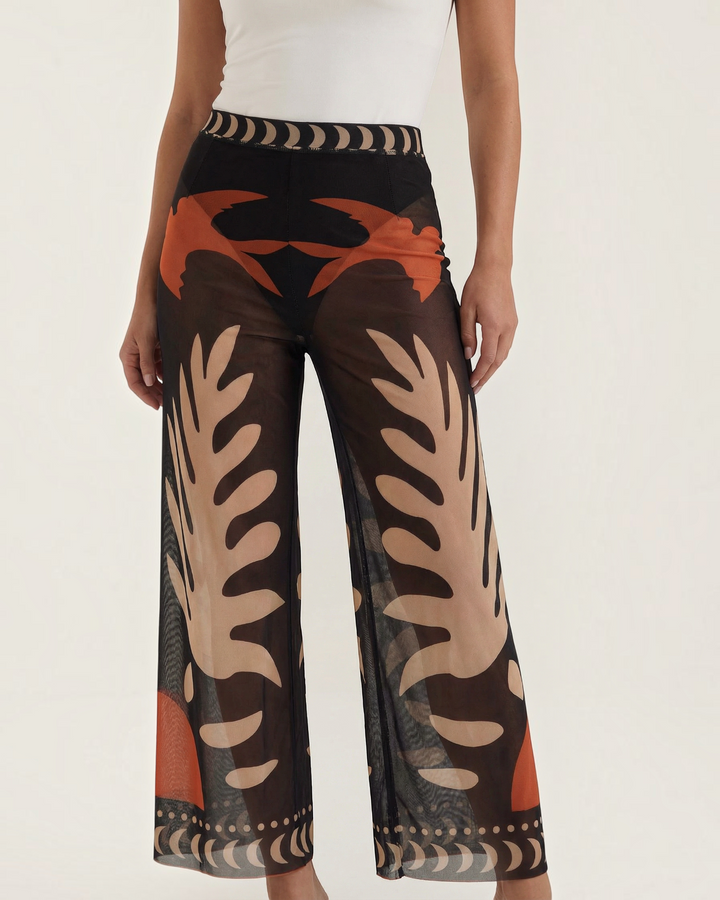 OFELIA – Pantaloni culotte a vita alta con stampa tropicale