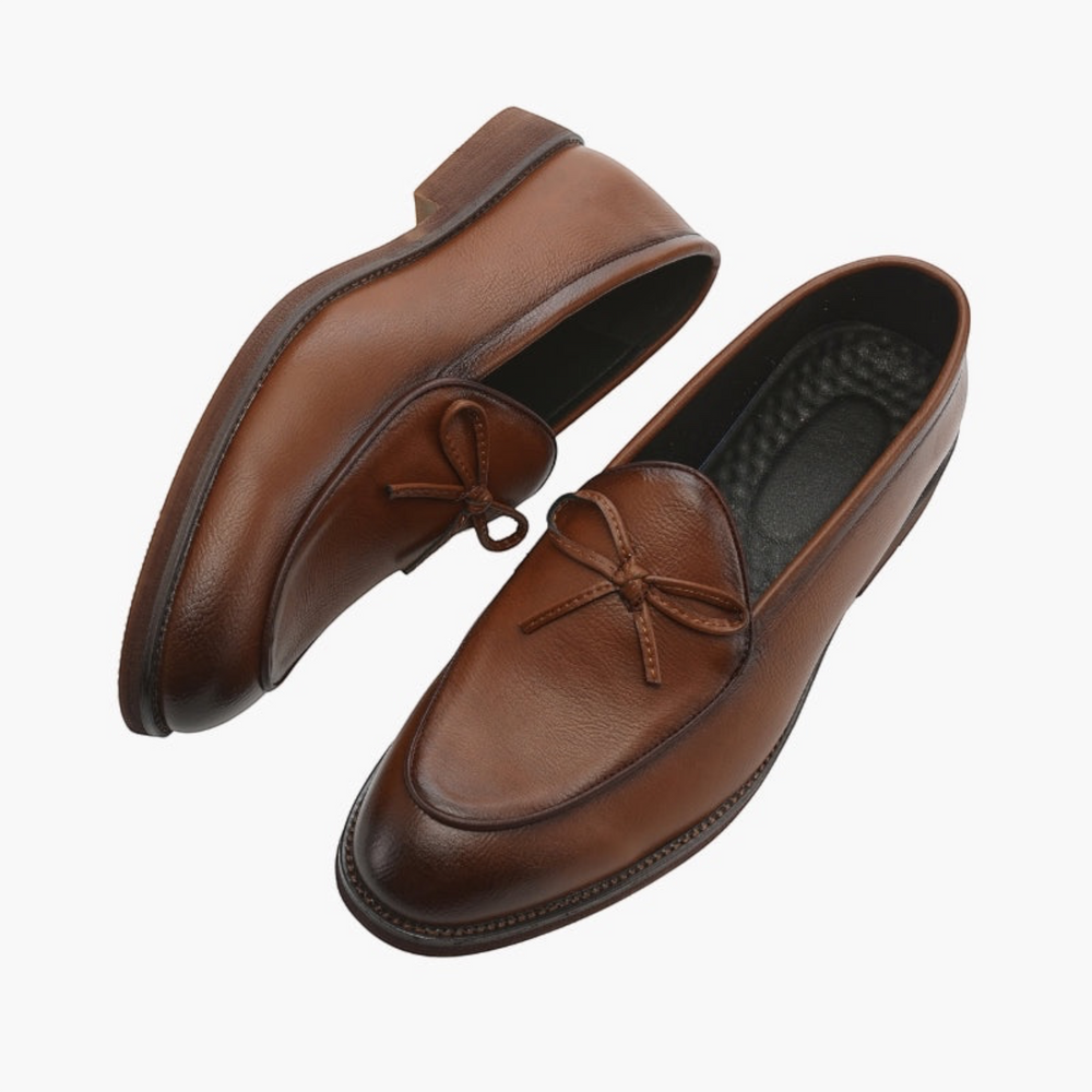 Luna Moda Francesco brown full-grain leather loafers with delicate lace detailing and hand-stitched finish