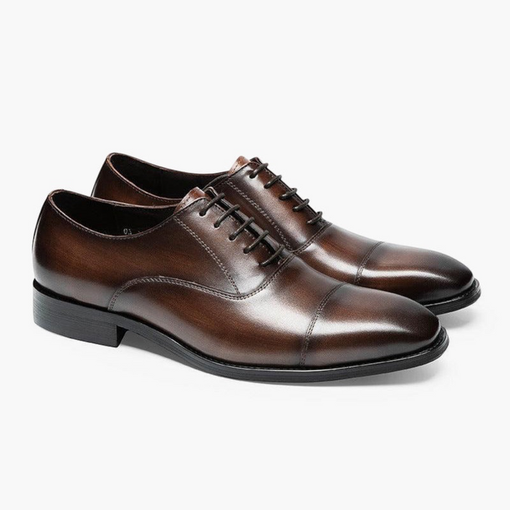 Luna Moda ETTORE dark brown leather oxford shoes with cap toe detailing and polished finish