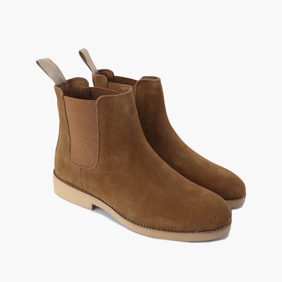 Luna Moda brown suede slip-on Chelsea boots with elastic side panels and a flat leather sole