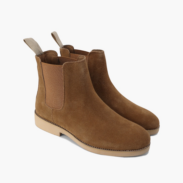 Luna Moda brown suede slip-on Chelsea boots with elastic side panels and a flat leather sole