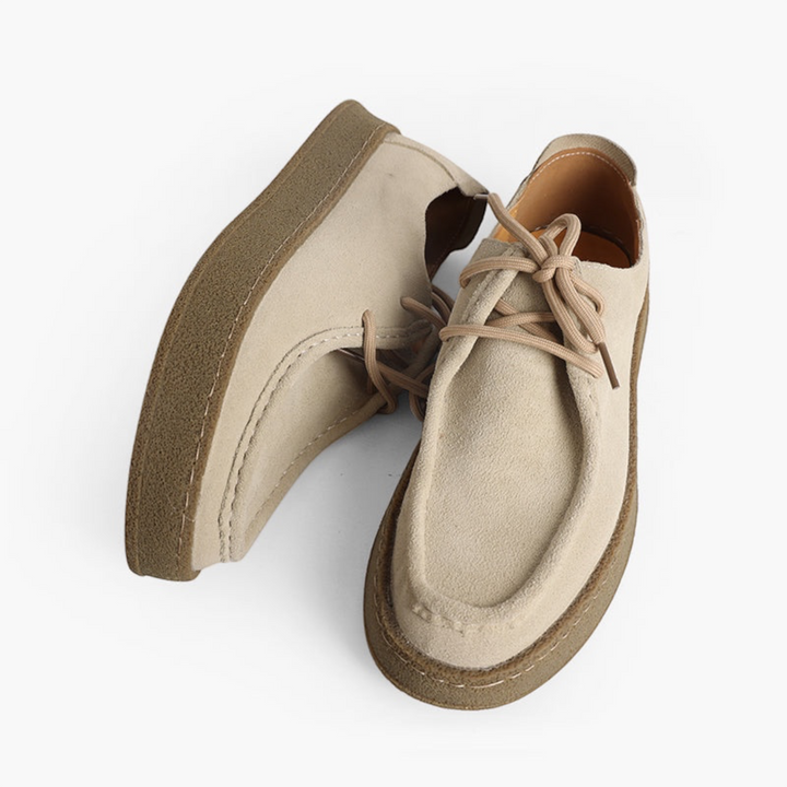 Luna Moda BRYAN beige calf suede slip-on moccasins with delicate stitching and a thick rubber sole