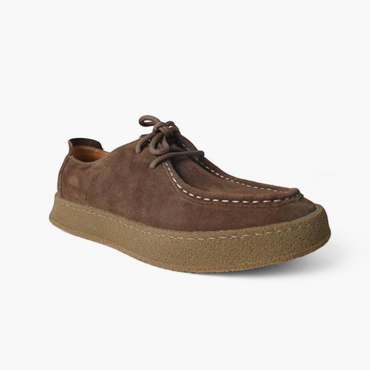 Luna Moda BRYAN brown suede slip-on moccasins with delicate stitching and a durable rubber sole
