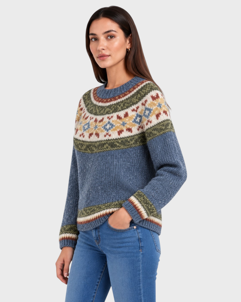 Carla – Maglione con motivo jacquard in blu | Luna Moda