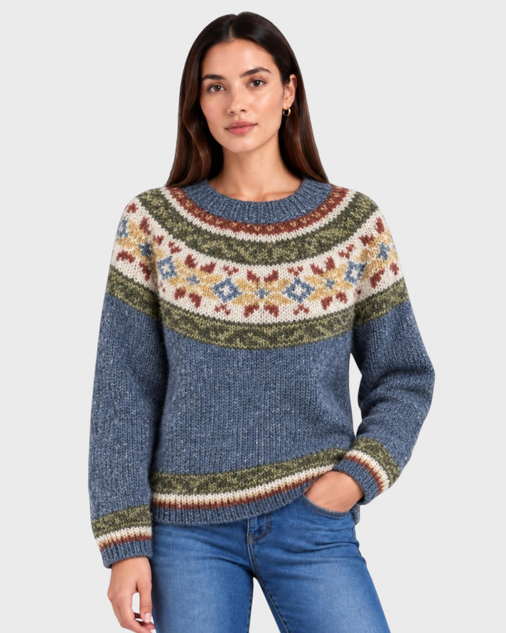 Carla – Maglione con motivo jacquard in crema | Luna Moda
