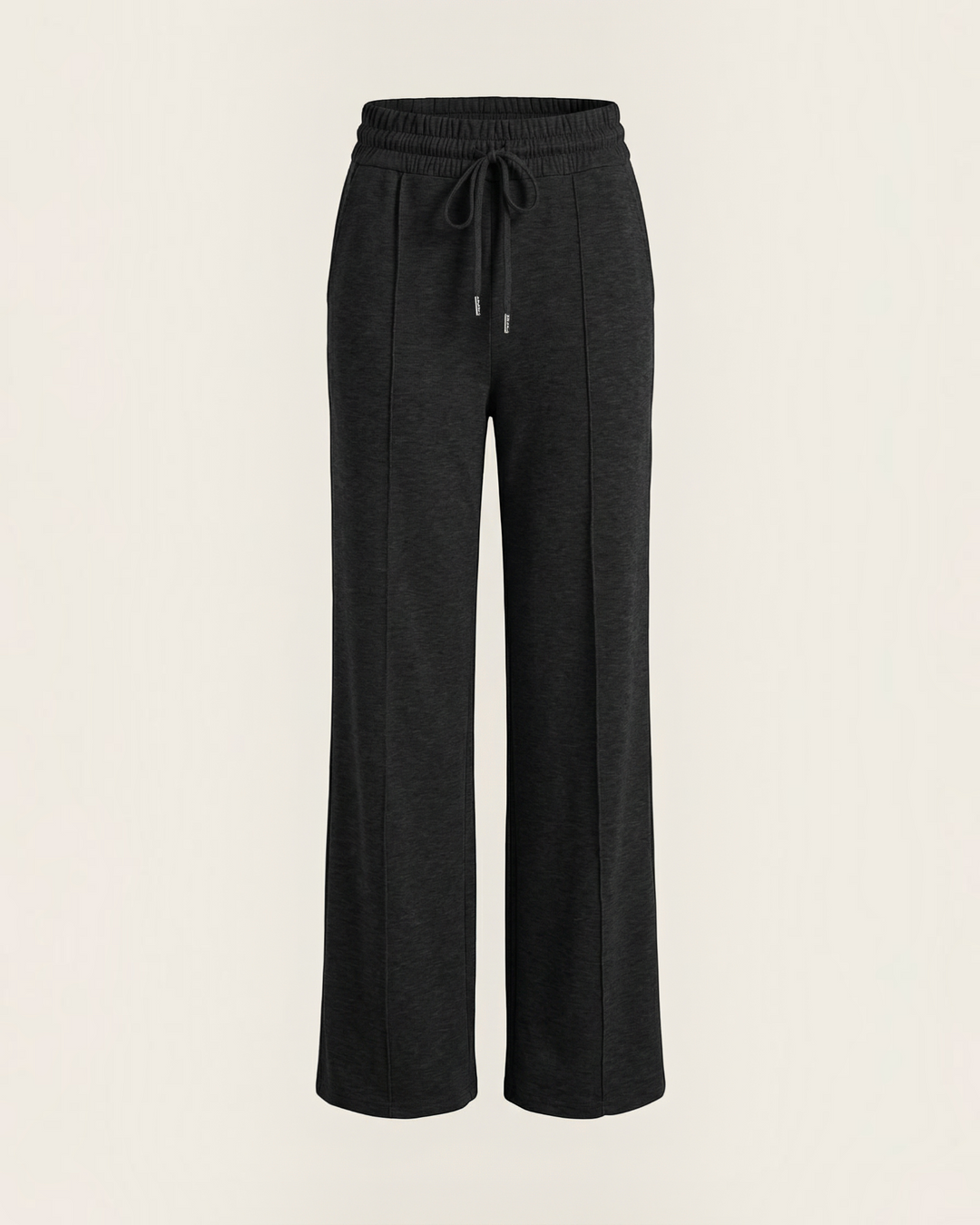 Luna Moda black high-waisted palazzo pants with wide legs, elastic drawstring waist, and front seam detailing.