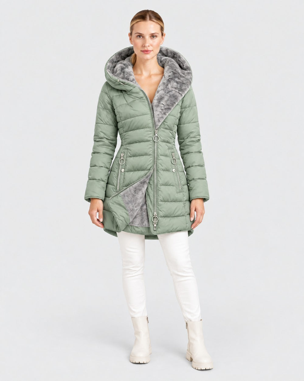 CHIARA, giacca con cappuccio e fodera, dettaglio – Luna Moda