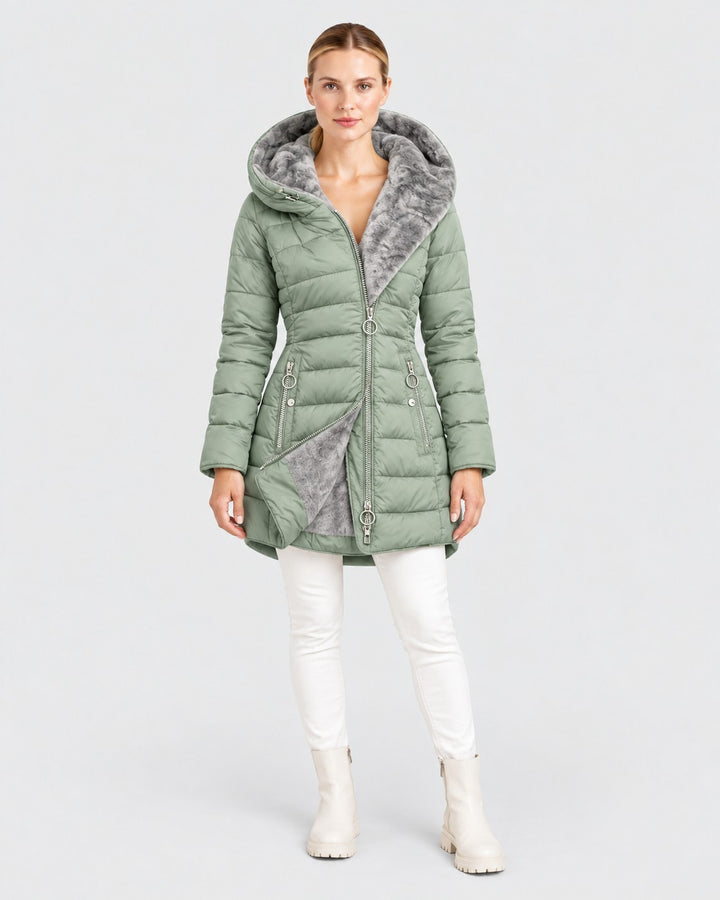 CHIARA, giacca con cappuccio e fodera, dettaglio – Luna Moda