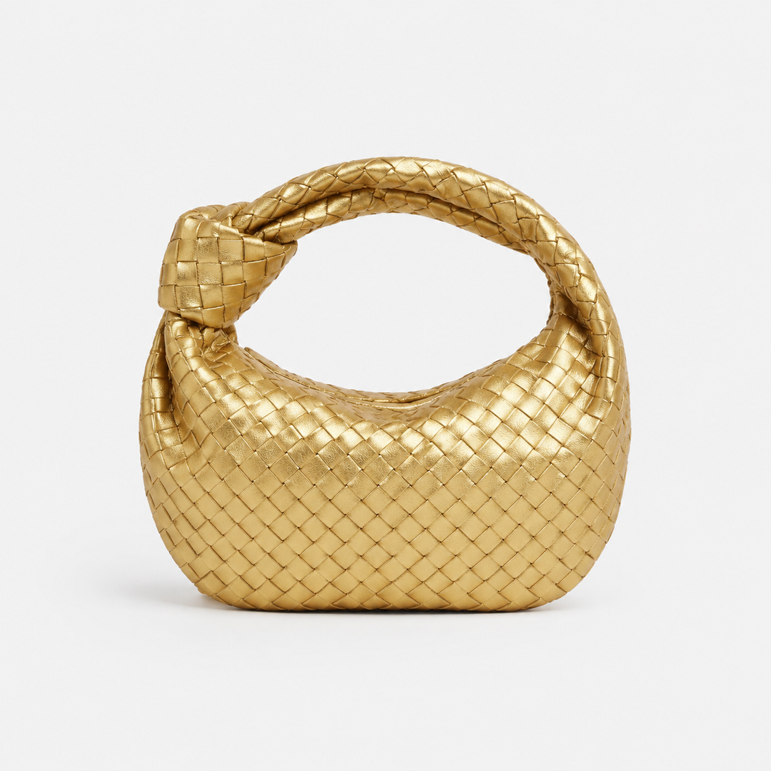 CHIARA di Luna Moda, borsa intrecciata con nodo, colore oro.