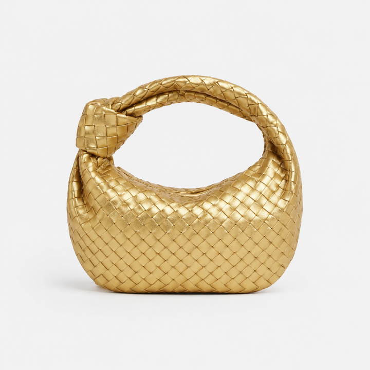 CHIARA di Luna Moda, borsa intrecciata con nodo, colore oro.