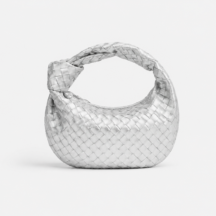 CHIARA di Luna Moda, borsa intrecciata con nodo, colore argento.