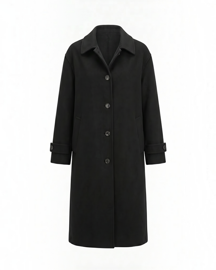 Cappotto MARISA nero, vista frontale del capo — LUNA MODA.