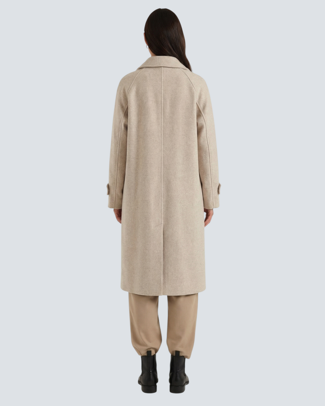 Cappotto MARISA beige, vista posteriore — LUNA MODA.