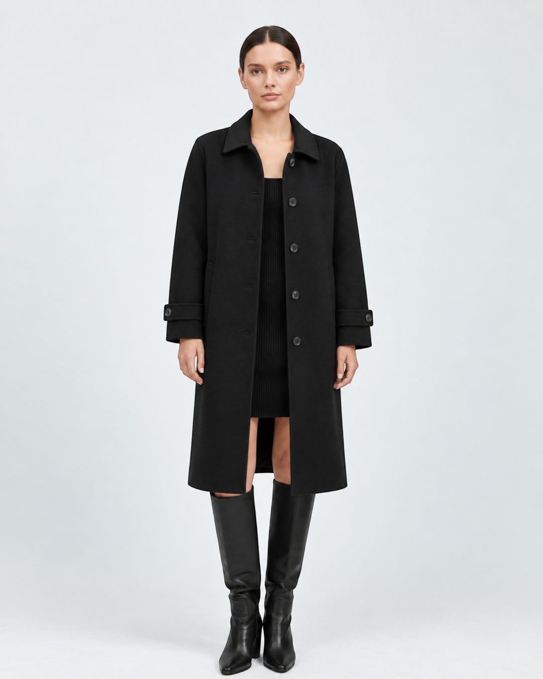 Cappotto MARISA nero, vista frontale — LUNA MODA.
