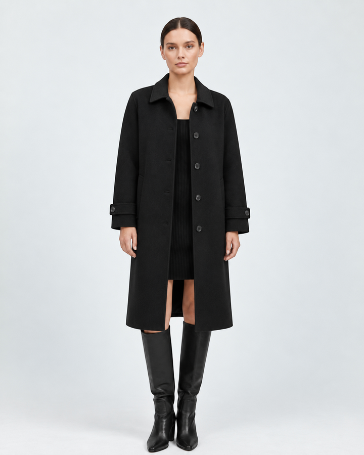 Cappotto MARISA nero, vista frontale — LUNA MODA.