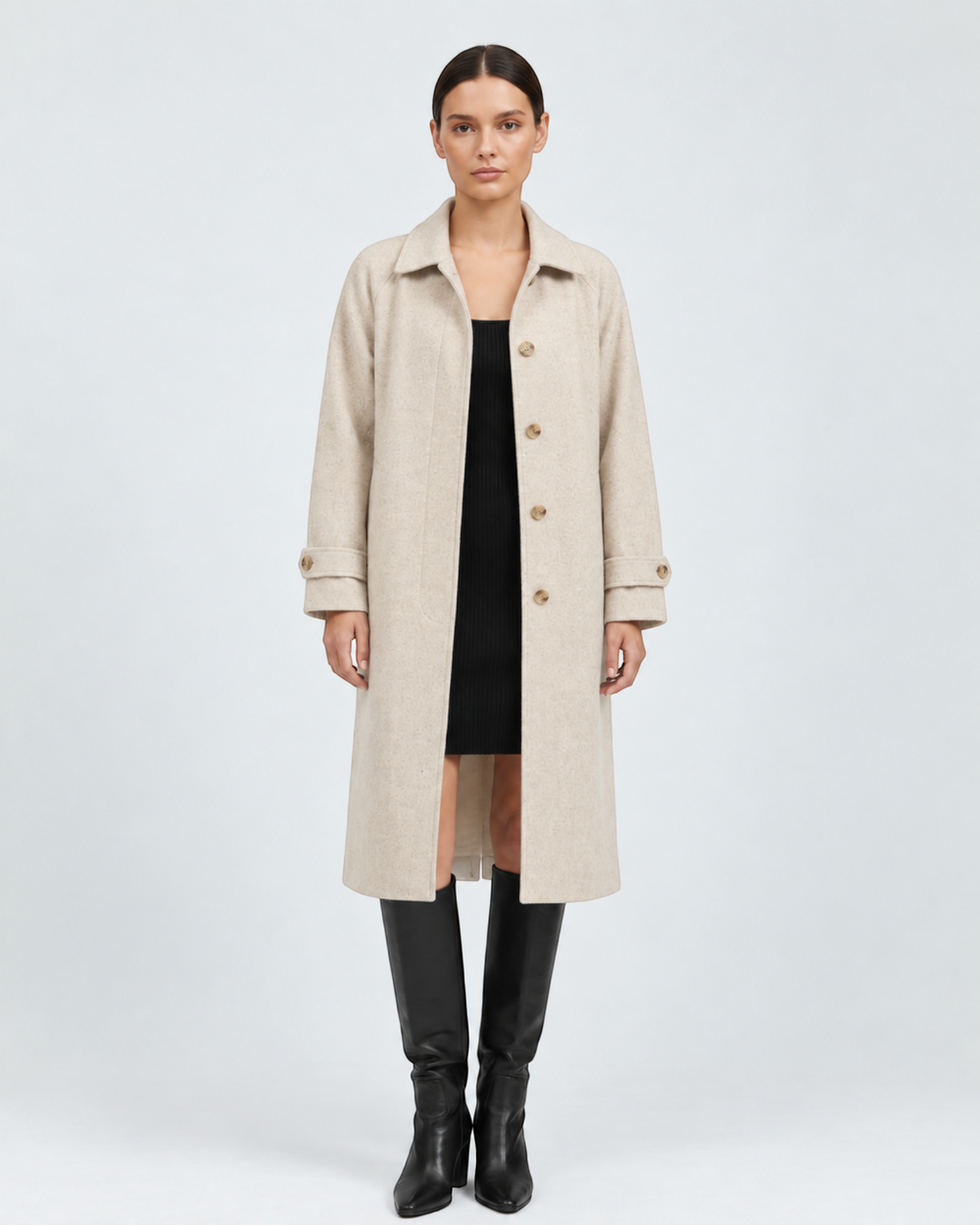 Cappotto MARISA beige, vista frontale — LUNA MODA.