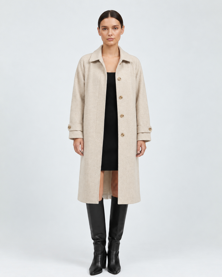 Cappotto MARISA beige, vista frontale — LUNA MODA.