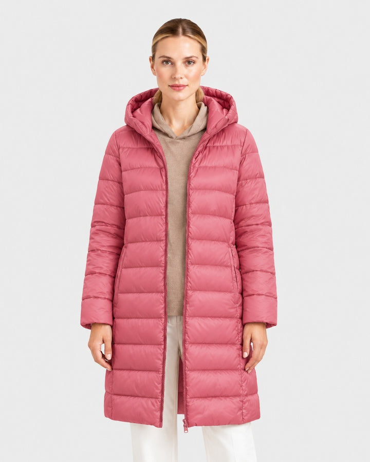 CLELIA, giacca lunga trapuntata, indossata – Luna Moda