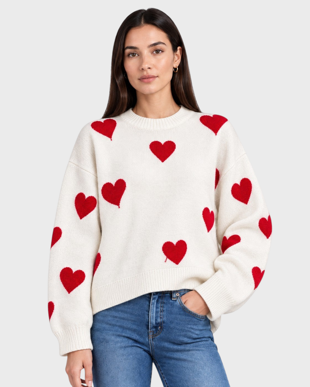 Agata – Maglione oversize con cuori in crema | Luna Moda
