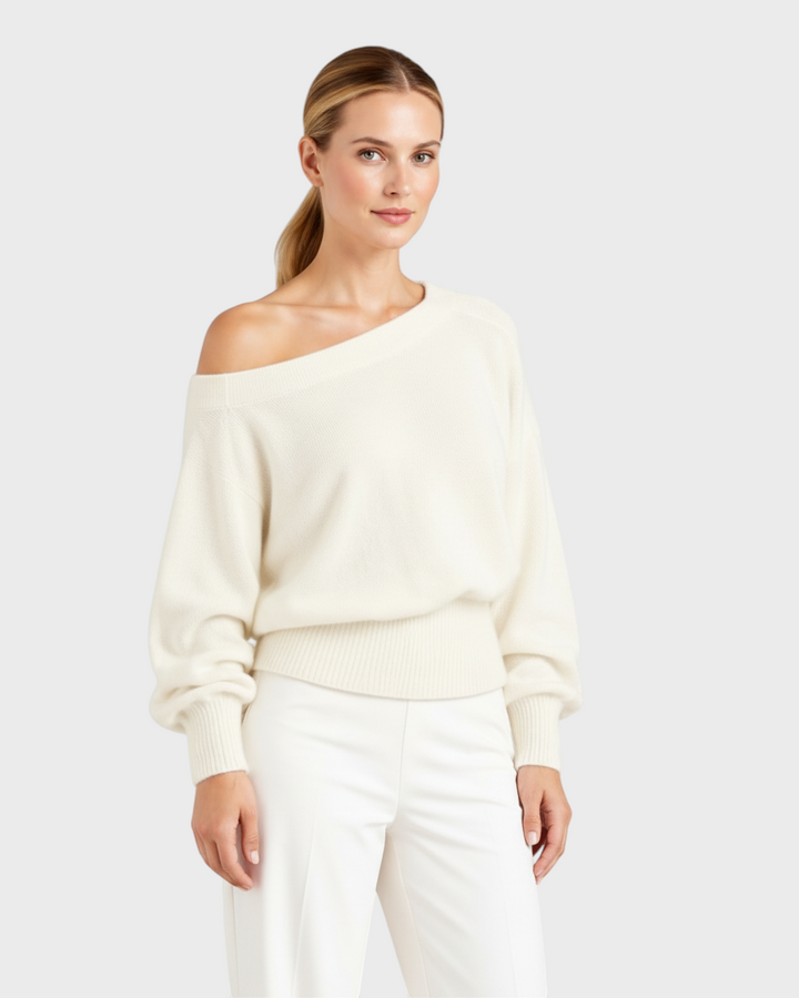 Ada – Maglia aderente a spalle scoperte in crema | Luna Moda