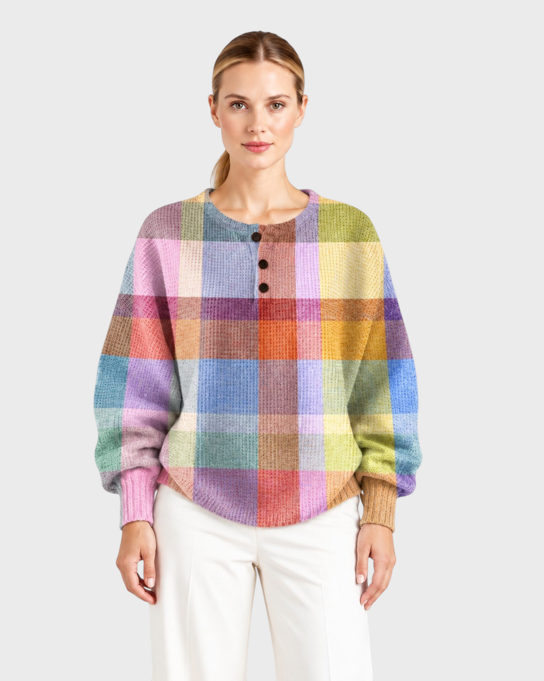 Dalila – Maglia Henley a quadri in multicolore | Luna Moda